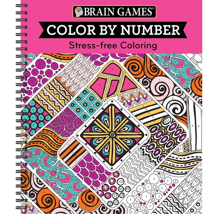 Brain Games Stress Free Pink Color by Number Coloring Book