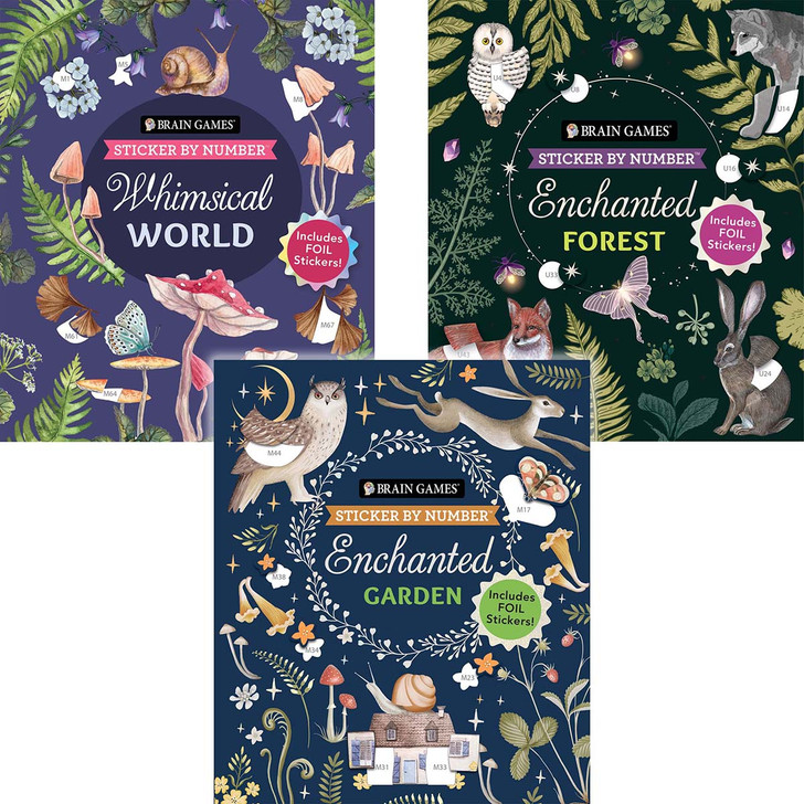 Brain Games Whimsical World, Enchanted Garden, & Forest, Set of 3 Sticker by Number