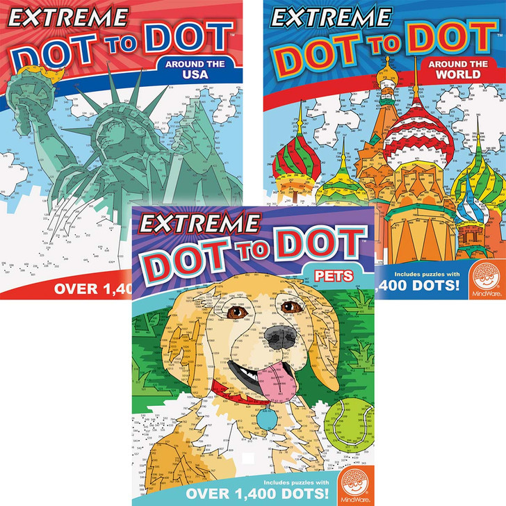 MindWare  Pets, Around the World, & USA Dot to Dot, Set of 3 Book