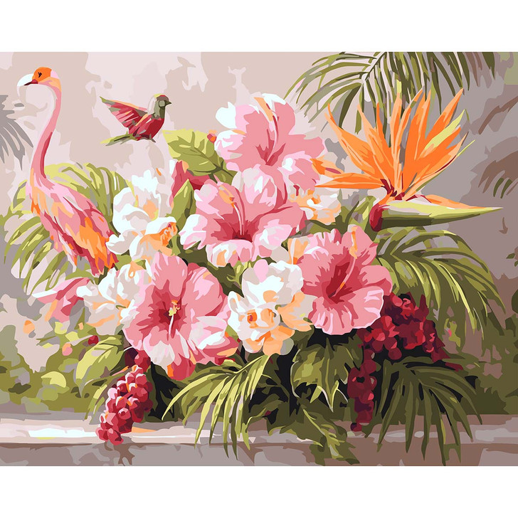 Figured Art  Hibiscus & Flamingo Paint by Number Kit