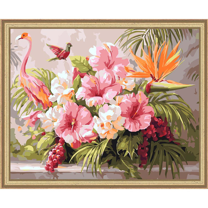 Figured Art  Hibiscus & Flamingo Kit & Frame Paint by Number Kit