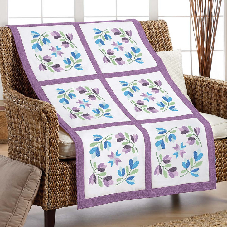Herrschners Lavender Blue Quilt Block SCS Stamped Cross-Stitch