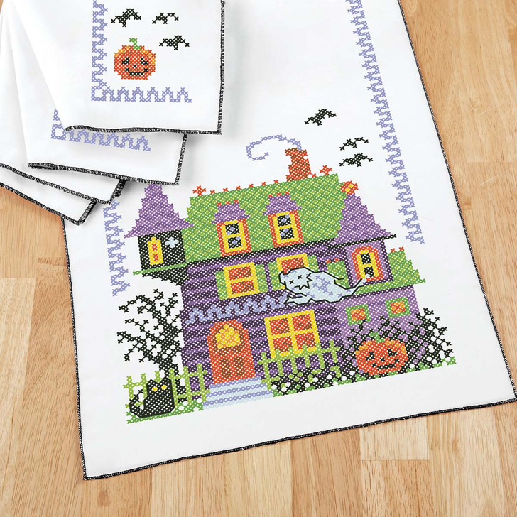 Halloween Haunts Runner & Napkins SCS Stamped Cross-Stitch