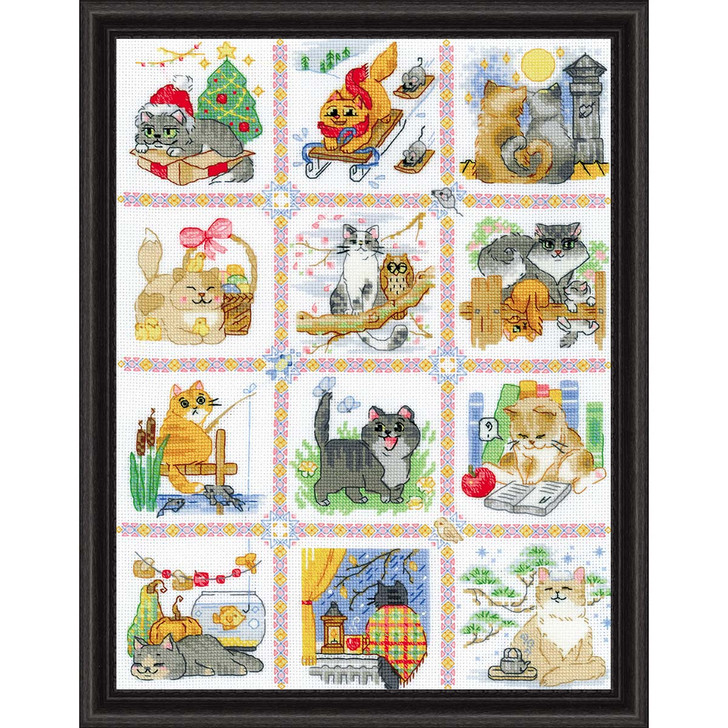 RIOLIS Cat Calendar Counted Cross-Stitch Kit