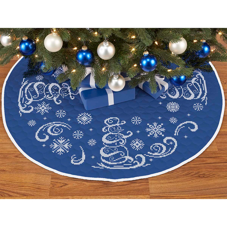 Herrschners Snowman Swirl Tree Skirt Stamped Cross-Stitch