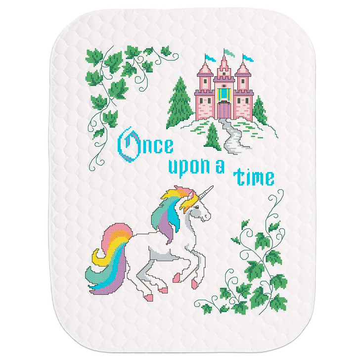 Herrschners Pre-Quilted Storytime-Unicorn Baby Quilt scs Stamped Cross-Stitch