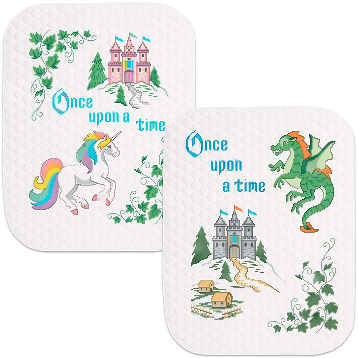 Herrschners Storytime-Unicorn & Dragon Baby Quilt, Set of 2 Stamped Cross-Stitch