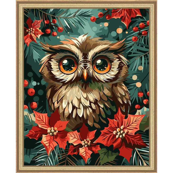 Figured Art  Christmas Owl Kit & Frame Paint by Number Kit