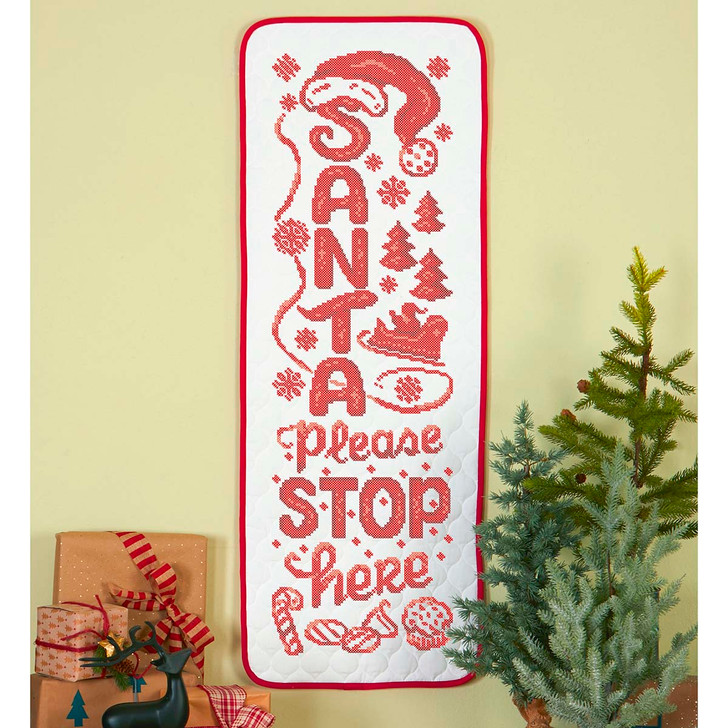 Herrschners Santa Stop Here Wall Hanging Stamped Cross-Stitch Kit