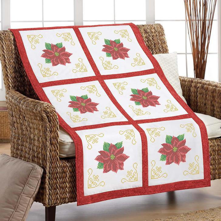 Herrschners Holiday Poinsettia Quilt Block Stamped Cross-Stitch