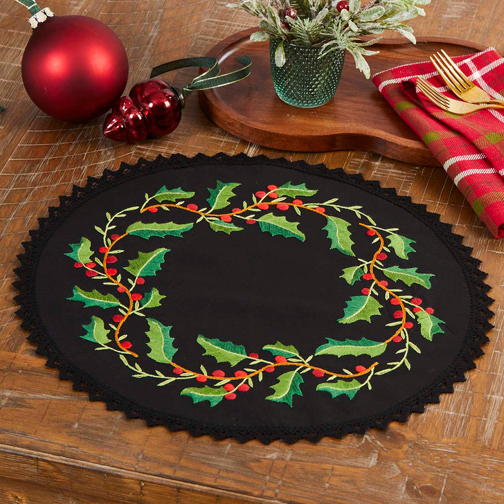 Herrschners Holly Branches Lace Doily II Stamped Embroidery Kit
