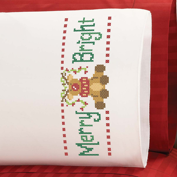 Herrschners Merry Reindeer Kid's Pillowcase Stamped Cross-Stitch Kit