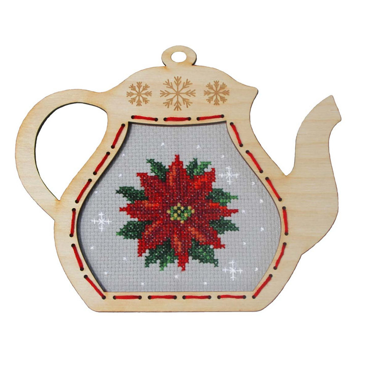 Orchidea Teapot Poinsettia Counted Cross-Stitch Kit
