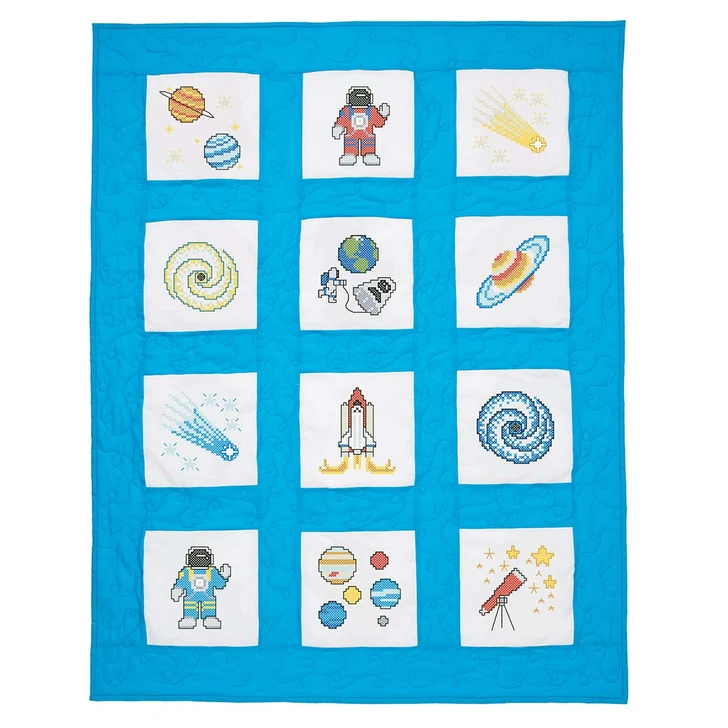 Herrschners Out of this World Quilt Blocks Stamped Cross-Stitch