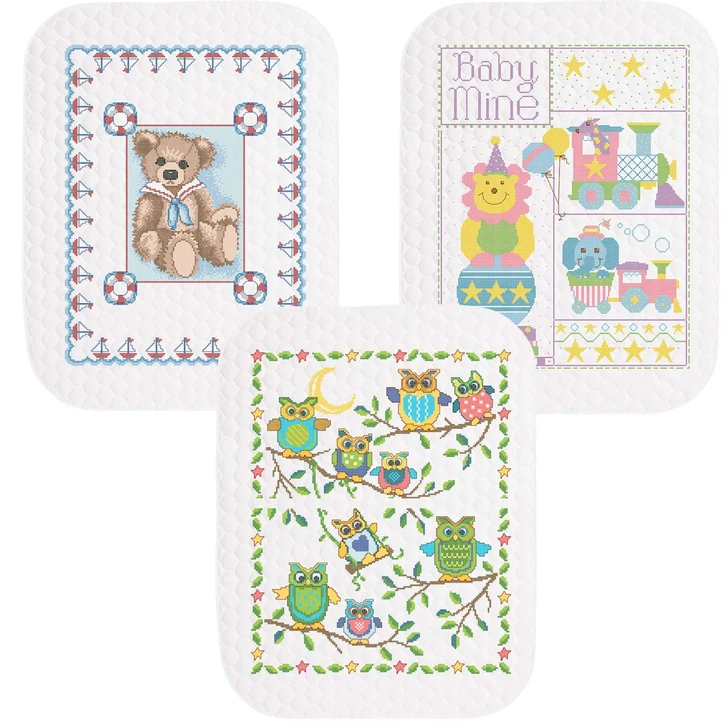 Herrschners Little Wonders Value Baby Quilt Set Stamped Cross-Stitch
