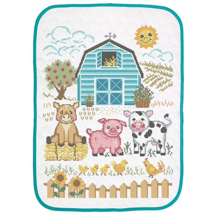Baby by Herrschners Down on the Farm Baby Quilt Stamped Cross-Stitch Kit