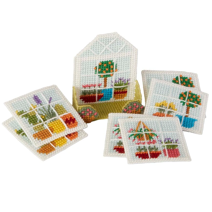 Herrschners Garden Escape Coasters with Holder Plastic Canvas Kit