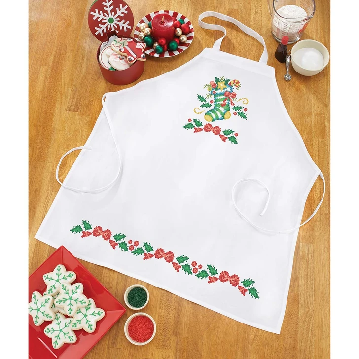Herrschners Christmas Cheer Apron Stamped Cross-Stitch