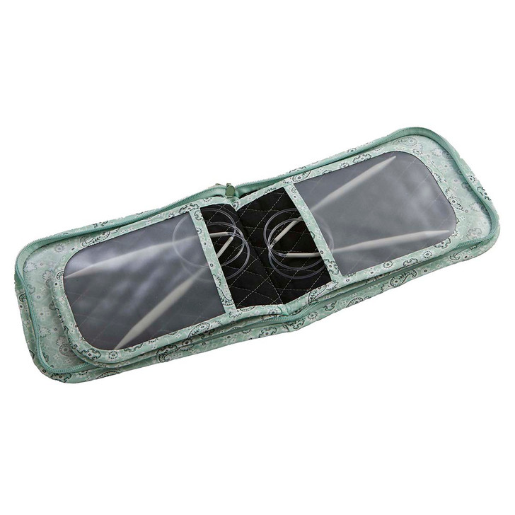 Herrschners Quilted Circular Knitting Needle Case-Petite Paisley Mint