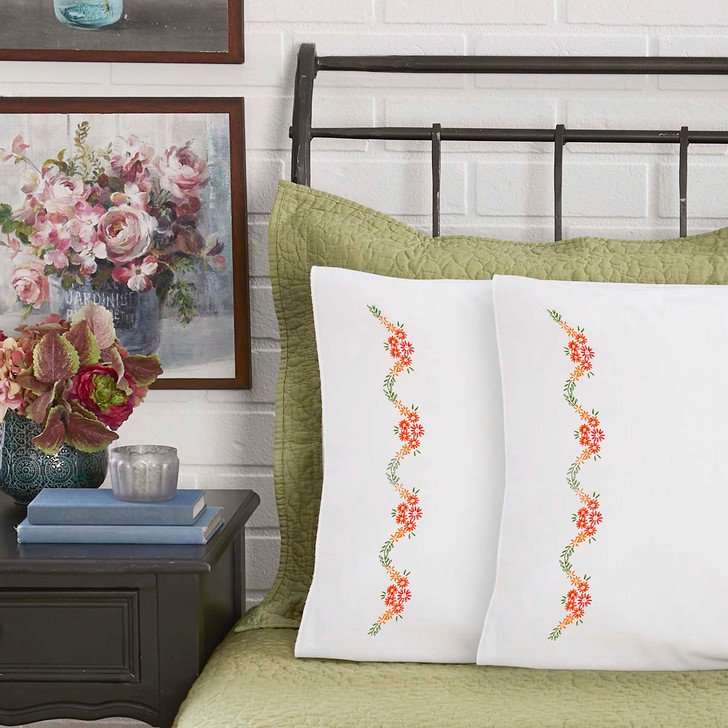 Herrschners Marion Pillowcase Pair Stamped Embroidery