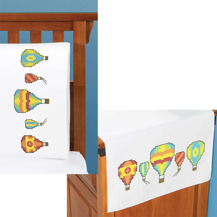 Herrschners Balloon Ride Pillowcase Pair or Dresser Scarf Thread Kit