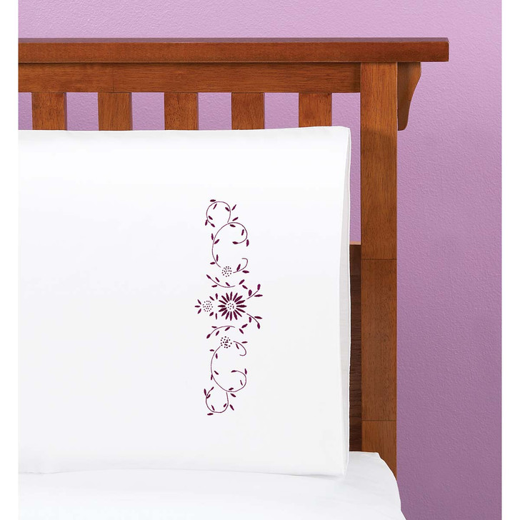 Herrschners Lilac Fields Pillowcase Pair Stamped Embroidery