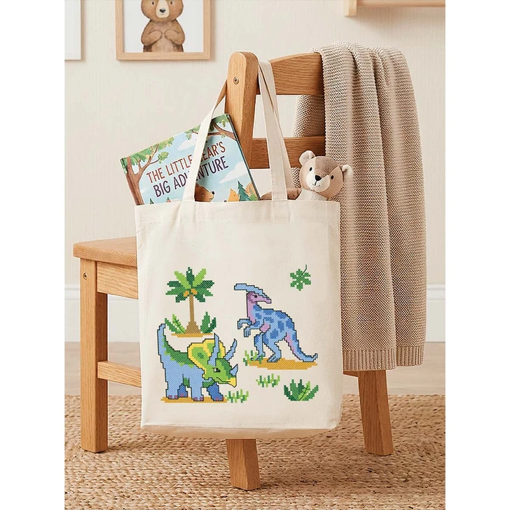Herrschners Jurassic Tales Kid's Tote Stamped Cross-Stitch Kit