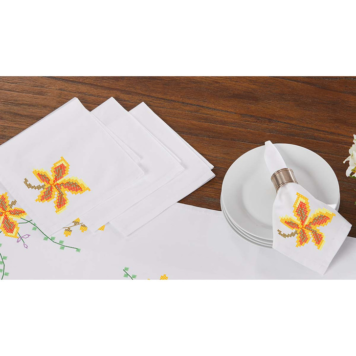 Herrschners Autumn Abundance Napkins Stamped Cross-Stitch