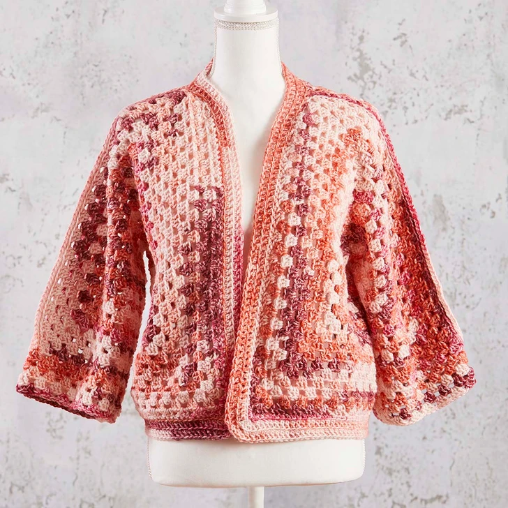 Herrschners Speckle & Stripes Granny Cardigan Crochet Kit