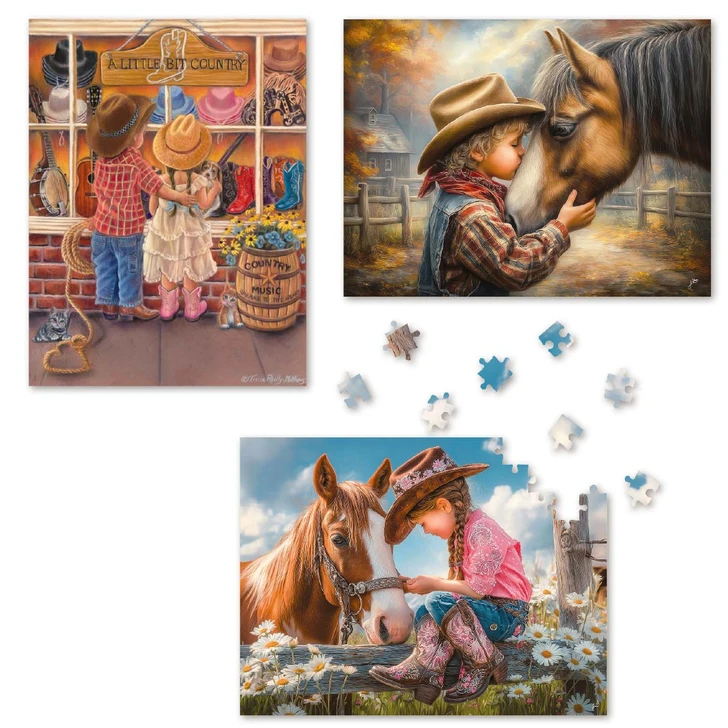 SunsOut Cowboy's & Cowgirl's Best Friend & Bit of Country, Set of 3 Jigsaw Puzzle
