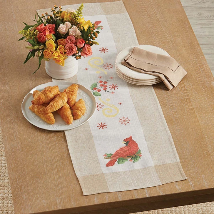 Herrschners Holiday Cardinal Table Runner Stamped Cross-Stitch Kit