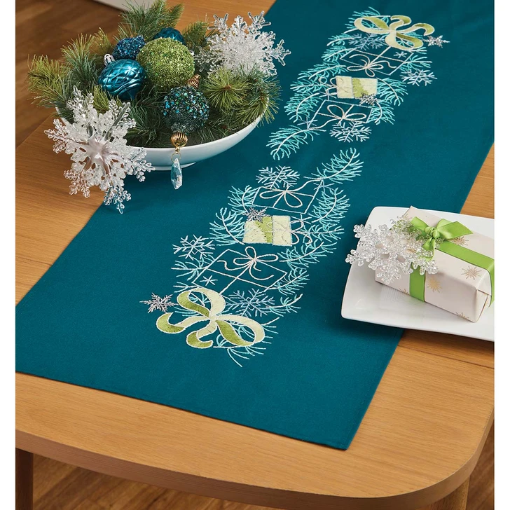 Herrschners Presents & Bows Table Runner Stamped Embroidery Kit