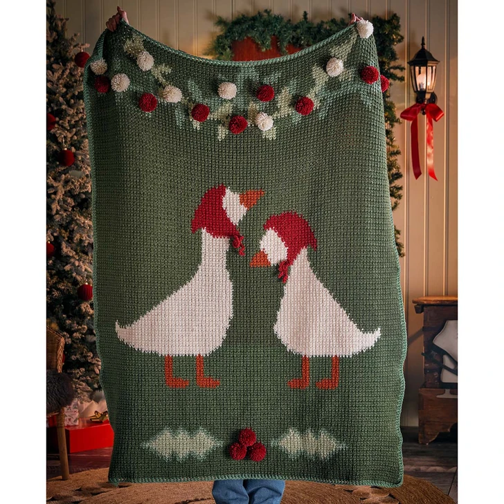 Red Heart Holiday Geese Blanket Crochet Kit