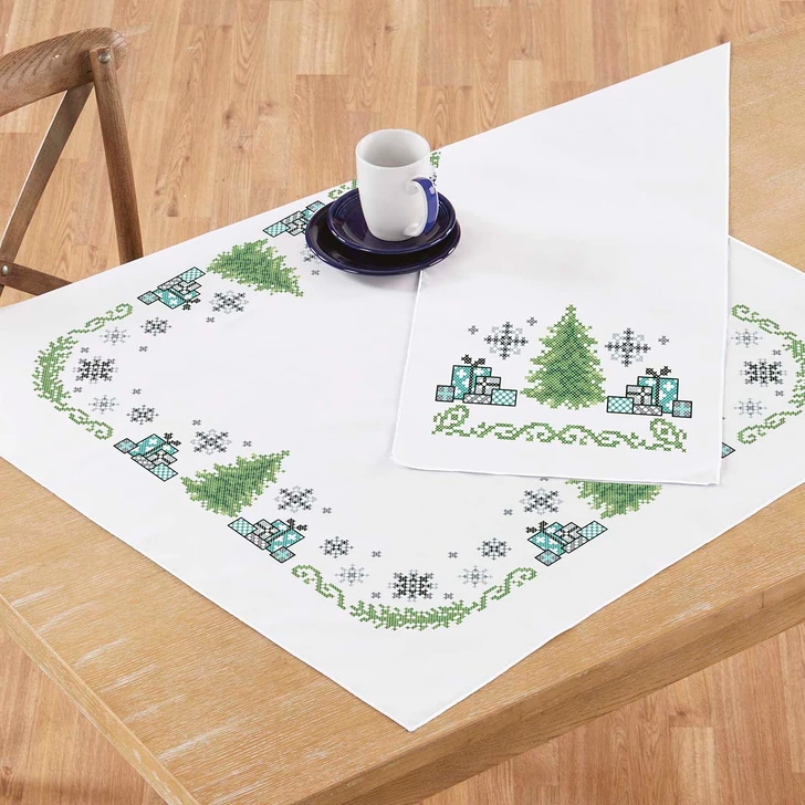 Herrschners Season of Giving Table Topper & Runner Stamped Cross-Stitch