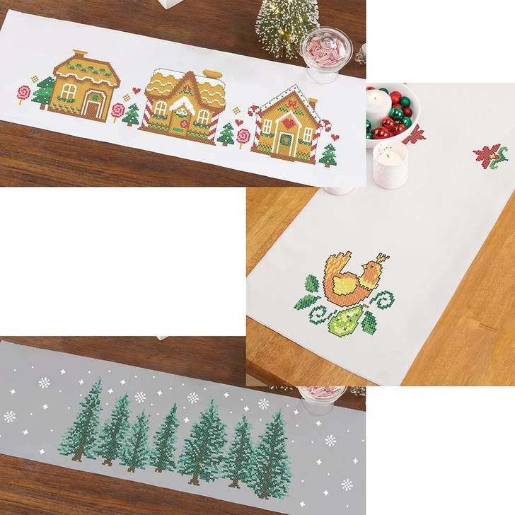 Herrschners Whimsical Winter Table Runner Set Stamped Cross-Stitch