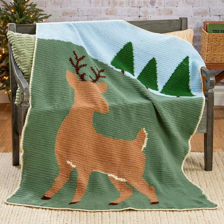 Herrschners Deer Meadow Blanket Crochet Kit