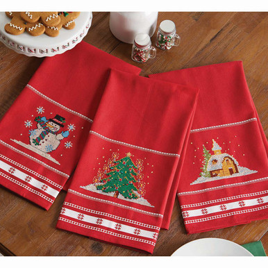 Herrschners Festive Holiday Towels Stamped Cross-Stitch Kit