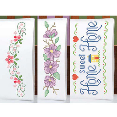 Herrschners Pillowcase Pairs Trio—Special Value Stamped Cross-Stitch