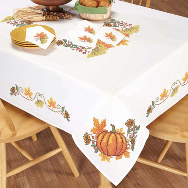 Herrschners Fall Foliage Tablecloth Stamped Cross-Stitch