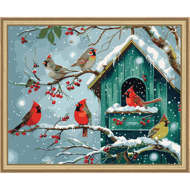 Broderie Crewel Vintage Encadrée - Motif Rouge Cardinal Et Pin - 11x15 Pouces - Occasion