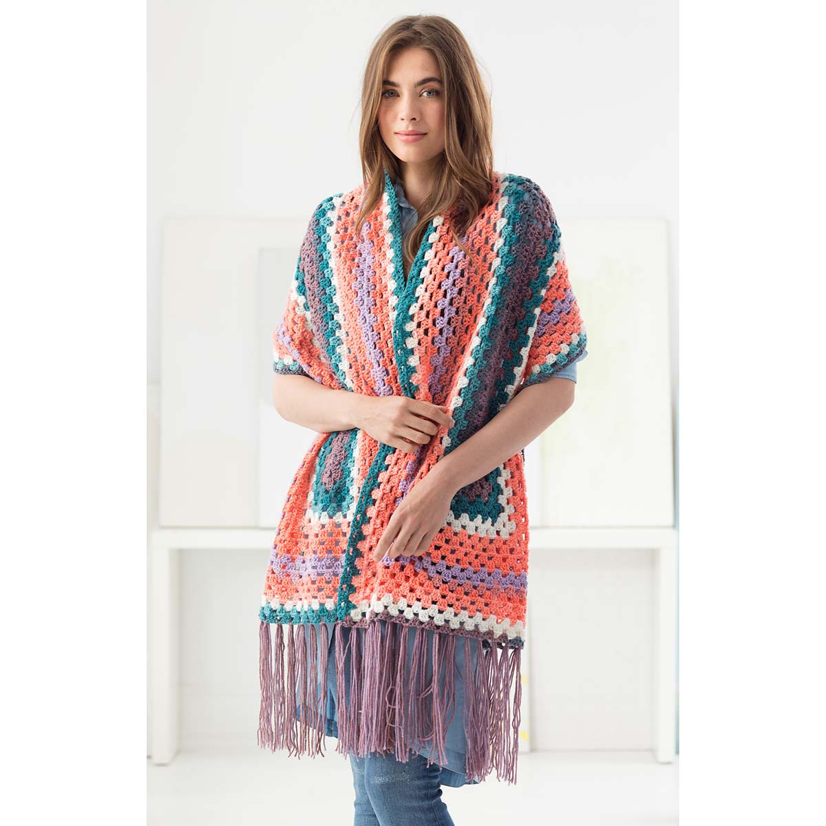 Lion Brand Mandala Fringed Shawl Crochet Kit