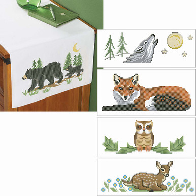 Herrschners Wildlife Wonder Dresser Scarf Set Stamped Cross-Stitch