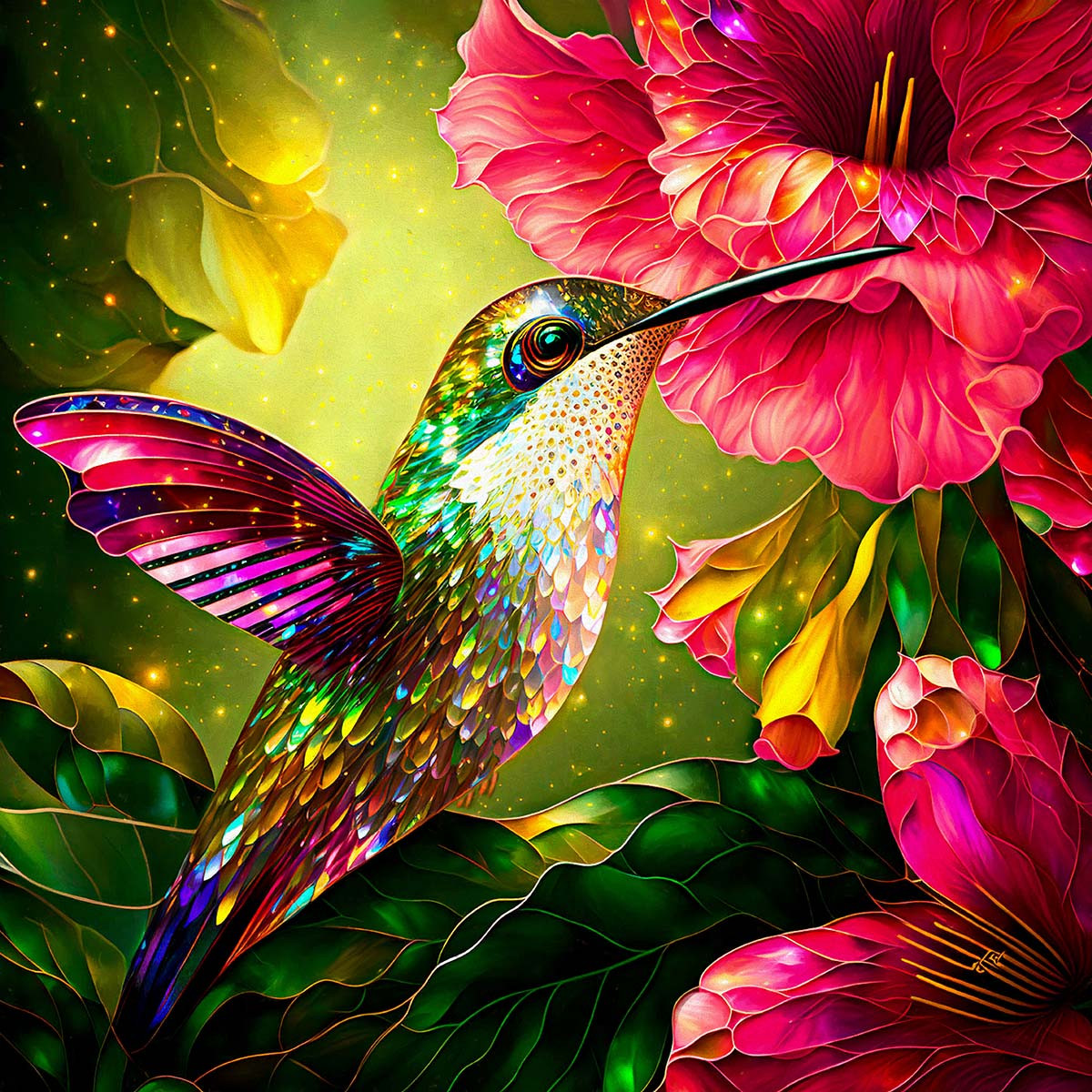 Diamond Art Club Stained Glass Hummingbird & Hibiscus Diamond Painting