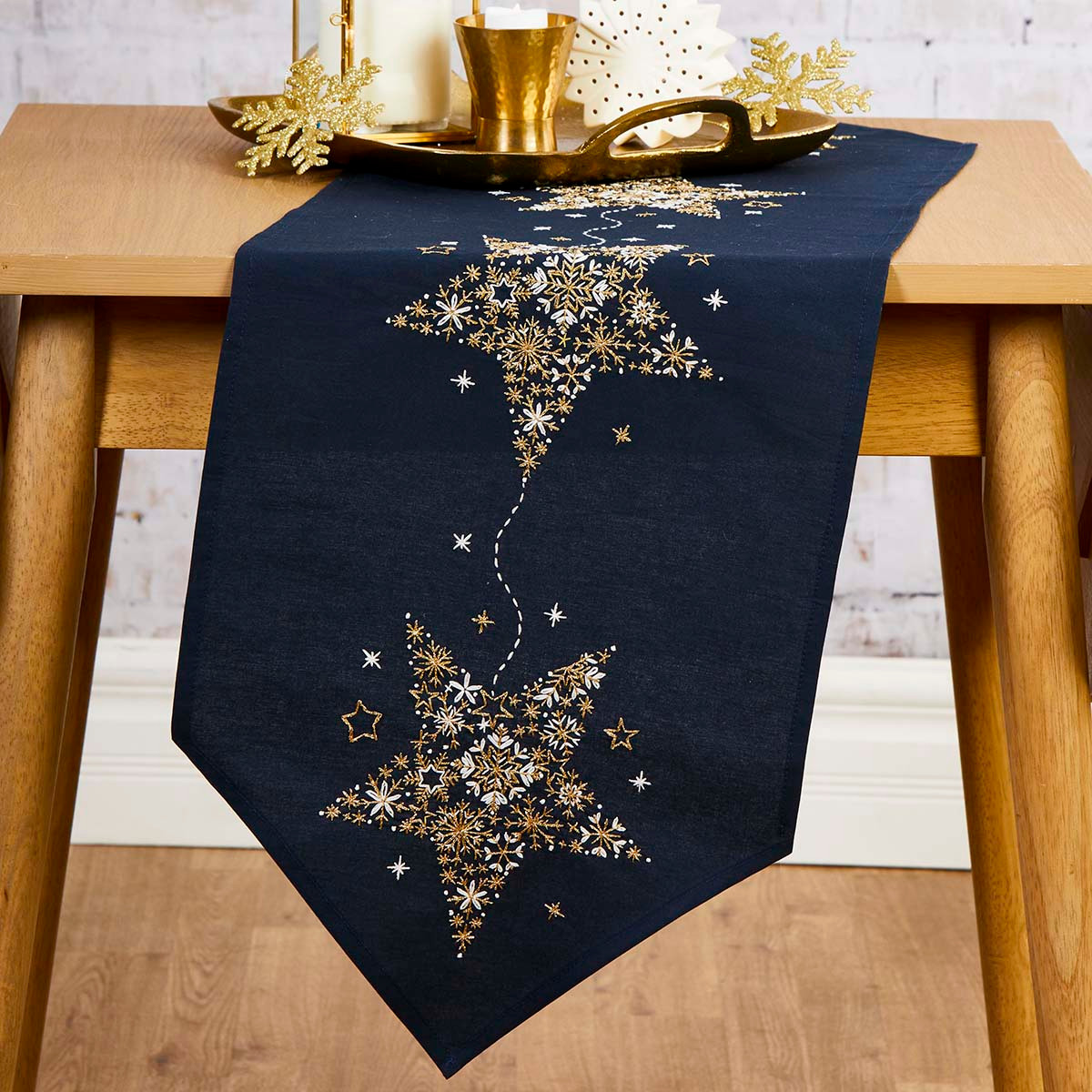 christmas dresser scarves Herrschners Starlit Winter Table Runner Stamped Embroidery Kit Easy