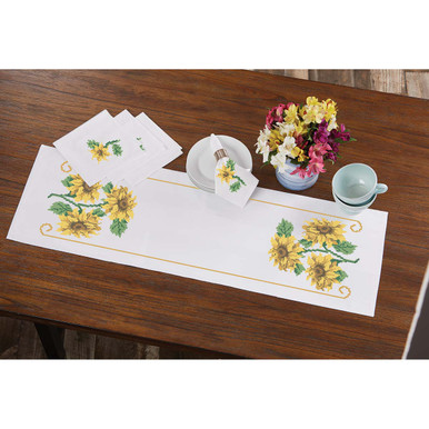 Herrschners Live, Love, Grow Table Runner & Napkins Stamped Cross-Stitch