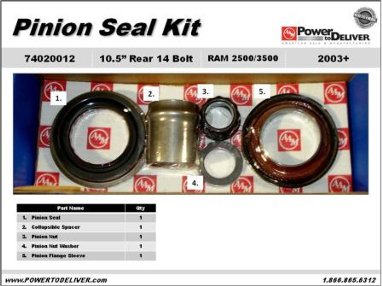 74020012 AAM 10.5" Rear Differential Pinion Seal Kit Dodge 2500/3500 03+