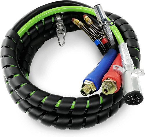 TORQUE 12ft 3-in-1 ABS & Power Air Line Hose Kit with 7-Way Electrical Cable and Handle Grip for Semi-Truck & Trailer