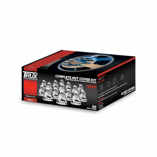 TRUX TNUT-C1 CHROME PLASTIC 33MM NUT COVER W/ FLANGE 60 COUNT