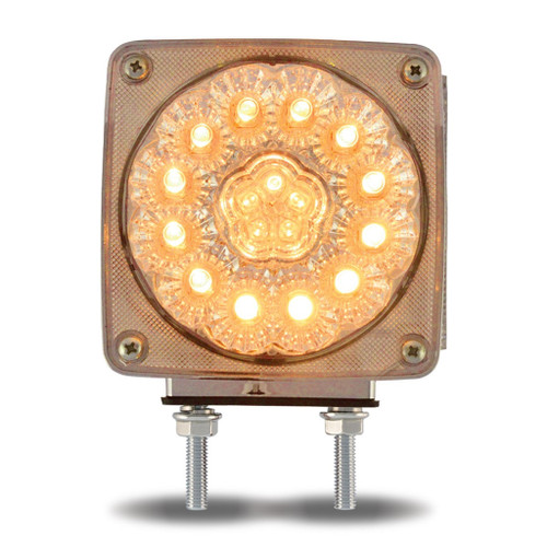 TRUX TLED-SDFL3C CLEAR AMBER/CLEAR RED TURN & MARKER SQUARE DOUBLE FACE LED LIGHT - DOUBLE POST | 36 DIODES | CLEAR LENS | DRIVER SIDE