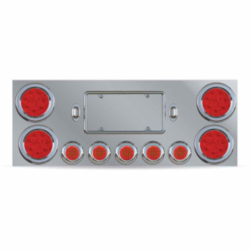 TRUX TU-9002L STANDARD REAR CENTER PANEL WITH 4 X 4" RED STOP, TURN & TAIL LED LIGHTS / 5 X 2.5" RED STOP, TURN & TAIL LED LIGHTS / 2 X LICENSE LED LIGHTS